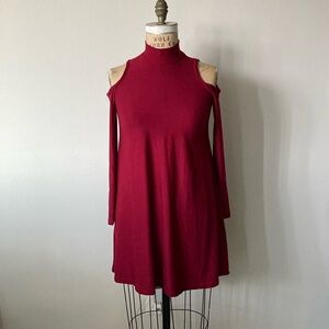 Planet Gold Red Wine Mini Dress - Cutout Sleeve - Mock turtleneck - size Small